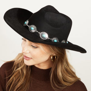 Turquoise Oval Stone Strap Western Cowgirl Hat