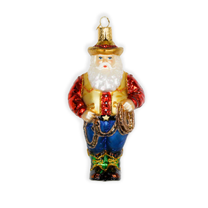 WESTERN SANTA GLASS ORNAMENT