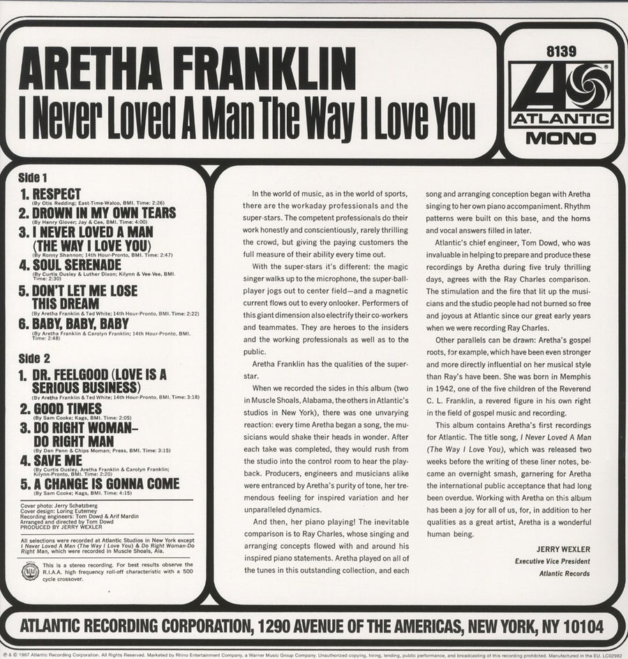 Aretha Franklin: I Never Loved a Man the Way I Love You LP