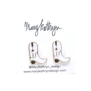 WHITE COWBOY BOOT STUD EARRINGS